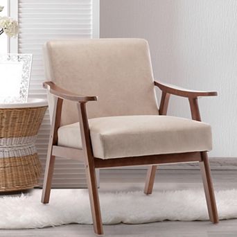 Mid-Century Modern Accent Chair, Rubber Wood Frame, 300lbs Capacity, for Living Room/Bedroom/Office