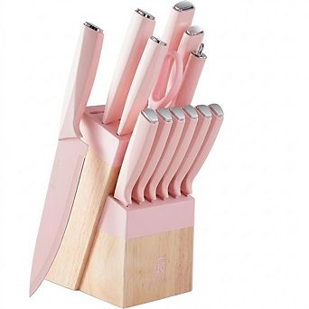 14 pc Kitchen Knife Set with Knife Block and Sharpener Dishwasher Safe