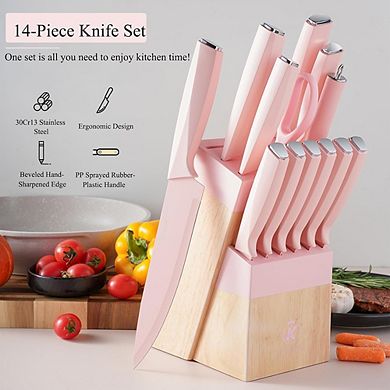 14-Piece Kitchen Knife Set with Knife Block and Sharpener Dishwasher Safe