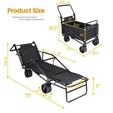 2-in-1 Folding Wagon & Beach Chair, 650LBS Capacity, All-Terrain Wheels for Beach Camping Shopping
