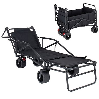 2-in-1 Folding Wagon & Beach Chair, 650LBS Capacity, All-Terrain Wheels for Beach Camping Shopping