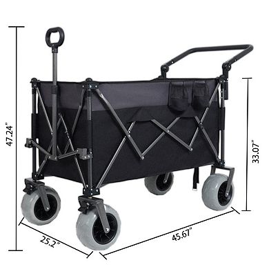 Multi-Functional Folding Wagon Cart, 9"x4" All-Terrain Wheels, Adjustable Handle, for Camping, Beach