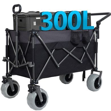 Multi-Functional Folding Wagon Cart, 9"x4" All-Terrain Wheels, Adjustable Handle, for Camping, Beach