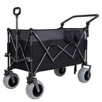 Multi-Functional Folding Wagon Cart, 9"x4" All-Terrain Wheels, Adjustable Handle, for Camping, Beach