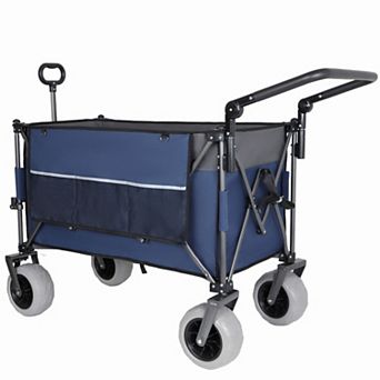 Multi-Functional Folding Wagon Cart, 9"x4" All-Terrain Wheels, Adjustable Handle, for Camping, Beach