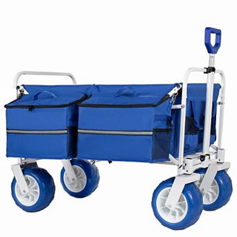 Beach Wagon Cart with 9" All-Terrain Wheels, Adjustable Handle for Beach, Camping, Families