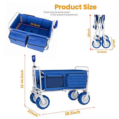Beach Wagon Cart with 9" All-Terrain Wheels, Adjustable Handle for Beach, Camping, Families