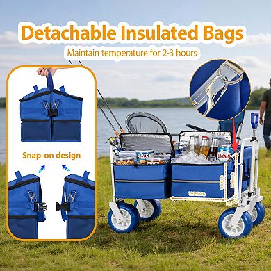 Beach Wagon Cart with 9" All-Terrain Wheels, Adjustable Handle for Beach, Camping, Families