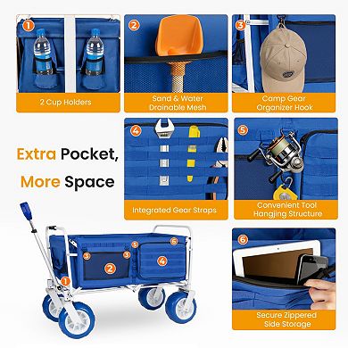 Beach Wagon Cart with 9" All-Terrain Wheels, Adjustable Handle for Beach, Camping, Families