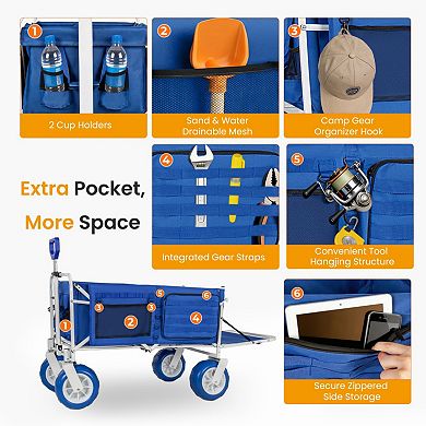 Heavy Duty Beach Wagon with 9" All-Terrain Wheels, Extendable Tailgate, Adjustable Handle