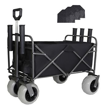 Fishing Cart with Rod Holders, 500lbs Beach Wagon for Sand, All-Terrain 9" Wheels, Waterproof Kit