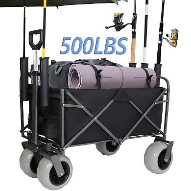 Fishing Cart with Rod Holders, 500lbs Beach Wagon for Sand, All-Terrain 9" Wheels, Waterproof Kit