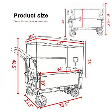3-in-1 Folding Wagon Cart with Canopy, 500lbs Heavy-Duty, All-Terrain for Camping Beach