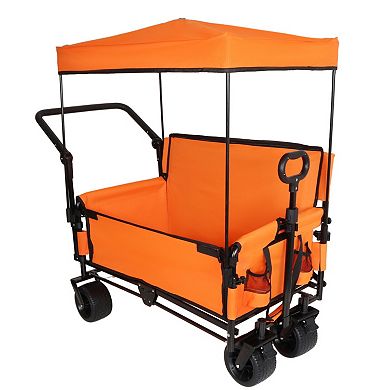 3-in-1 Folding Wagon Cart with Canopy, 500lbs Heavy-Duty, All-Terrain for Camping Beach