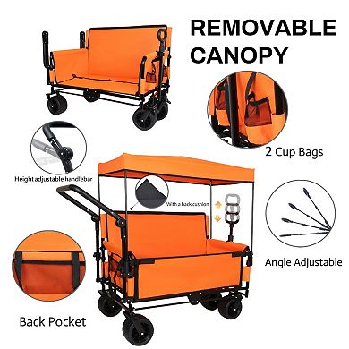 3-in-1 Folding Wagon Cart with Canopy, 500lbs Heavy-Duty, All-Terrain for Camping Beach