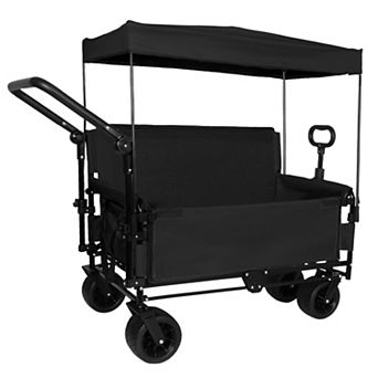 3-in-1 Folding Wagon Cart with Canopy, 500lbs Heavy-Duty, All-Terrain for Camping Beach