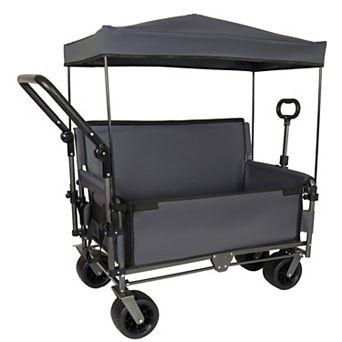 3-in-1 Folding Wagon Cart with Canopy, 500lbs Heavy-Duty, All-Terrain for Camping Beach