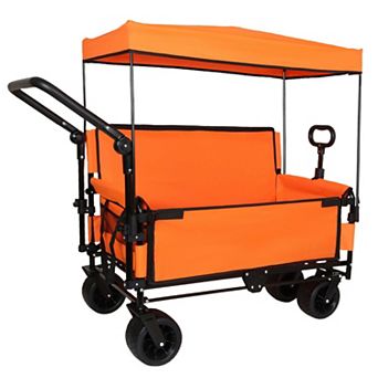3-in-1 Folding Wagon Cart with Canopy, 500lbs Heavy-Duty, All-Terrain for Camping Beach
