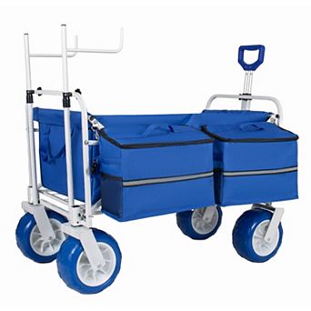 Heavy Duty Beach Wagon with 9" All-Terrain Wheels, Adjustable Handle & Chair Racks for Beach Camping
