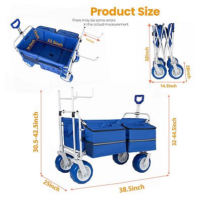 Heavy Duty Beach Wagon with 9" All-Terrain Wheels, Adjustable Handle & Chair Racks for Beach Camping