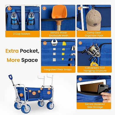 Heavy Duty Beach Wagon with 9" All-Terrain Wheels, Adjustable Handle & Chair Racks for Beach Camping