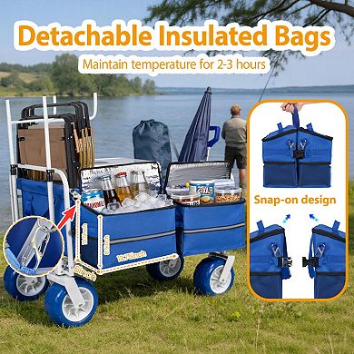 Heavy Duty Beach Wagon with 9" All-Terrain Wheels, Adjustable Handle & Chair Racks for Beach Camping