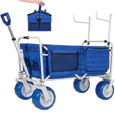 Heavy Duty Beach Wagon with 9" All-Terrain Wheels, Adjustable Handle & Chair Racks for Beach Camping