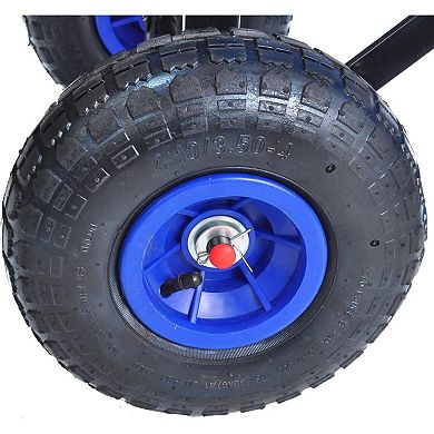 Heavy Duty Steel Cargo Wagon, All Terrain Tires & Wooden Panels, 176LB Capacity, Foldable Handle