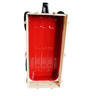 Heavy Duty Steel Cargo Wagon, All Terrain Tires & Wooden Panels, 176LB Capacity, Foldable Handle