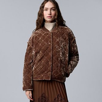 Women's Simply Vera Vera Wang Soft Velvet Jacket with Rib Trim Collar