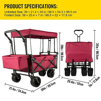 Large Collapsible Wagon with Removable Canopy, Easy Fold, All-Terrain Wheels for Camping, Outdoor