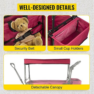 Large Collapsible Wagon with Removable Canopy, Easy Fold, All-Terrain Wheels for Camping, Outdoor