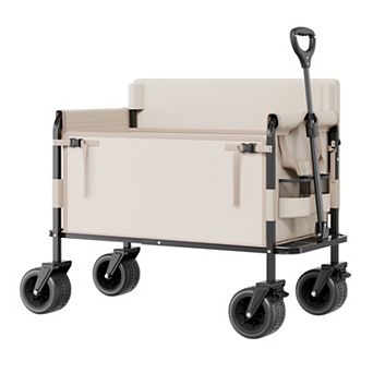 Foldable Wagon Cart Converts to Bench, 550lb Load 220L, for Camping Family, Outdoor & Shopping
