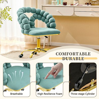 Velvet Bubble Vanity Chair, 360° Swivel Height Adjustable, Gold Base for Bedroom, Home Office