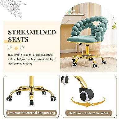 Velvet Bubble Vanity Chair, 360° Swivel Height Adjustable, Gold Base for Bedroom, Home Office