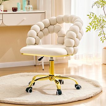 Velvet Bubble Vanity Chair, 360° Swivel Height Adjustable, Gold Base for Bedroom, Home Office