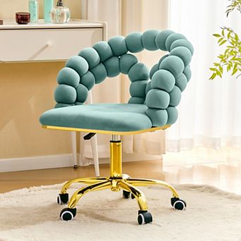 Velvet Bubble Vanity Chair, 360° Swivel Height Adjustable, Gold Base for Bedroom, Home Office