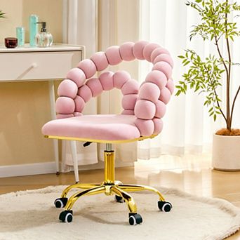Velvet Bubble Vanity Chair, 360° Swivel Height Adjustable, Gold Base for Bedroom, Home Office
