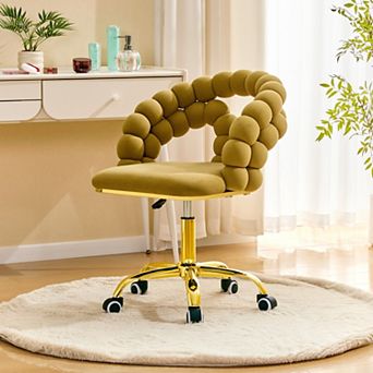 Velvet Bubble Vanity Chair, 360° Swivel Height Adjustable, Gold Base for Bedroom, Home Office
