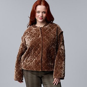 Plus Size Simply Vera Vera Wang Soft Velvet Jacket With Rib Trim Collar