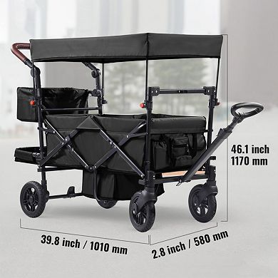 Foldable Wagon, Push Pull Collapsible with Adjustable Handle, Removable Canopy for Camping, Travel