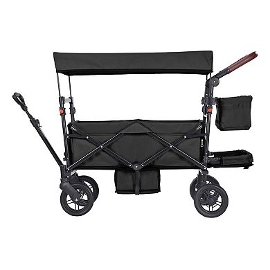 Foldable Wagon, Push Pull Collapsible with Adjustable Handle, Removable Canopy for Camping, Travel
