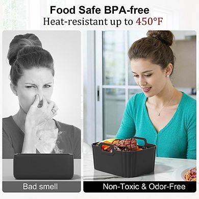 2-Pack 10QT Silicone Air Fryer Liners, Reusable, Heat-Resistant, Dual-Basket