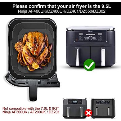 2-Pack 10QT Silicone Air Fryer Liners, Reusable, Heat-Resistant, Dual-Basket