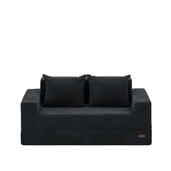 MAXYOYO Convertible Sofa Bed, Corded Foldable Boneless Couch with Cup Holders for Small Spaces