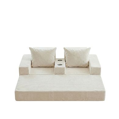 MAXYOYO Convertible Sofa Bed, Corded Foldable Boneless Couch with Cup Holders for Small Spaces