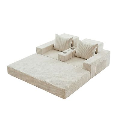MAXYOYO Convertible Sofa Bed, Corded Foldable Boneless Couch with Cup Holders for Small Spaces