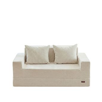 MAXYOYO Convertible Sofa Bed, Corded Foldable Boneless Couch with Cup Holders for Small Spaces