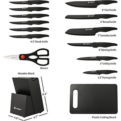 16-Piece Kitchen Knife Set with Knife Block, Cutting Board, and Sharpener Stainless Steel