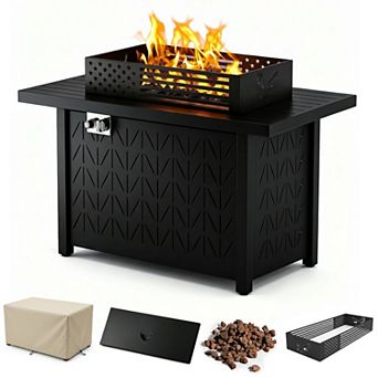 Evita 43" Outdoor Propane Fire Pit Table with Wind Guard50,000 BTU Gas Firepit with Lid